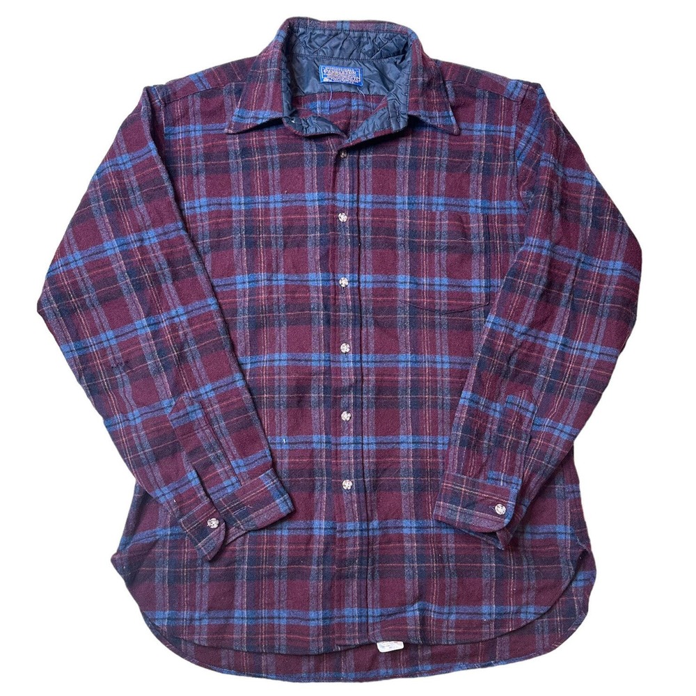 Pendleton Men's Medium Pearl Snap 100% Wool Flannel Western Yoke Shirt Plaid